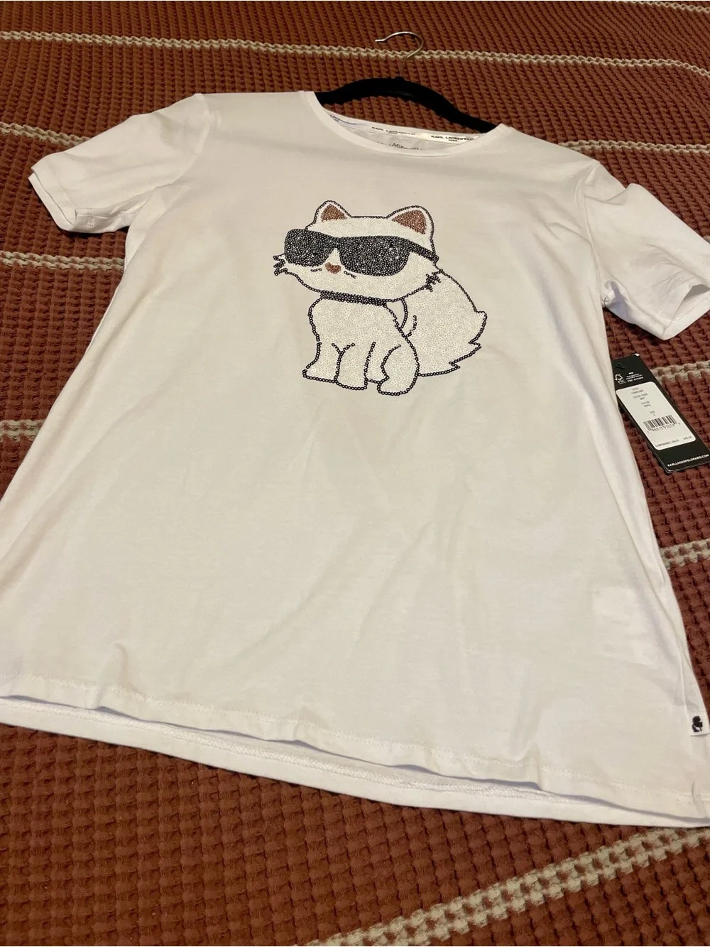 Karl Lagerfeld White Tee Cat Sunglasses Graphic Pet Tee - Casual Cat Shirt
